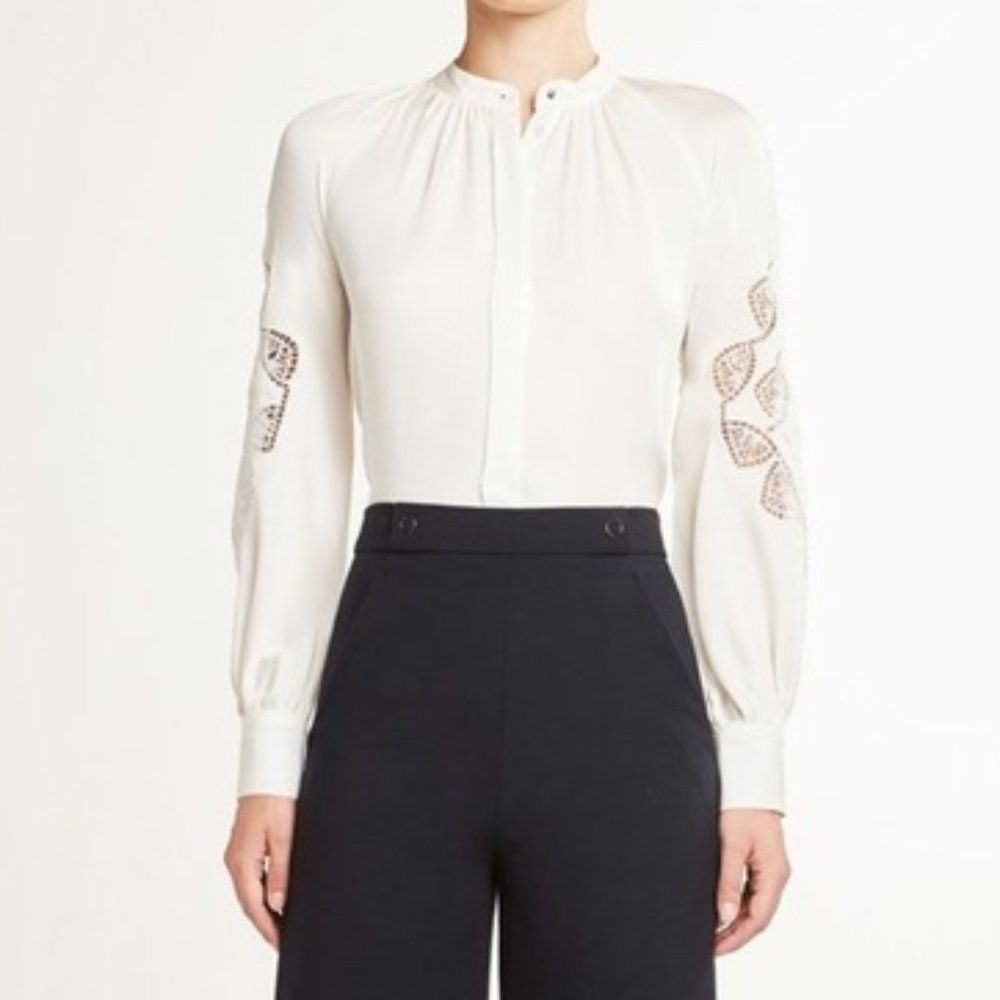 Elie Tahari Slate Lace Eyelet Silk Shirt- NEW